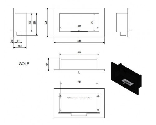 Биокамин встраиваемый Kratki GOLF, TUV